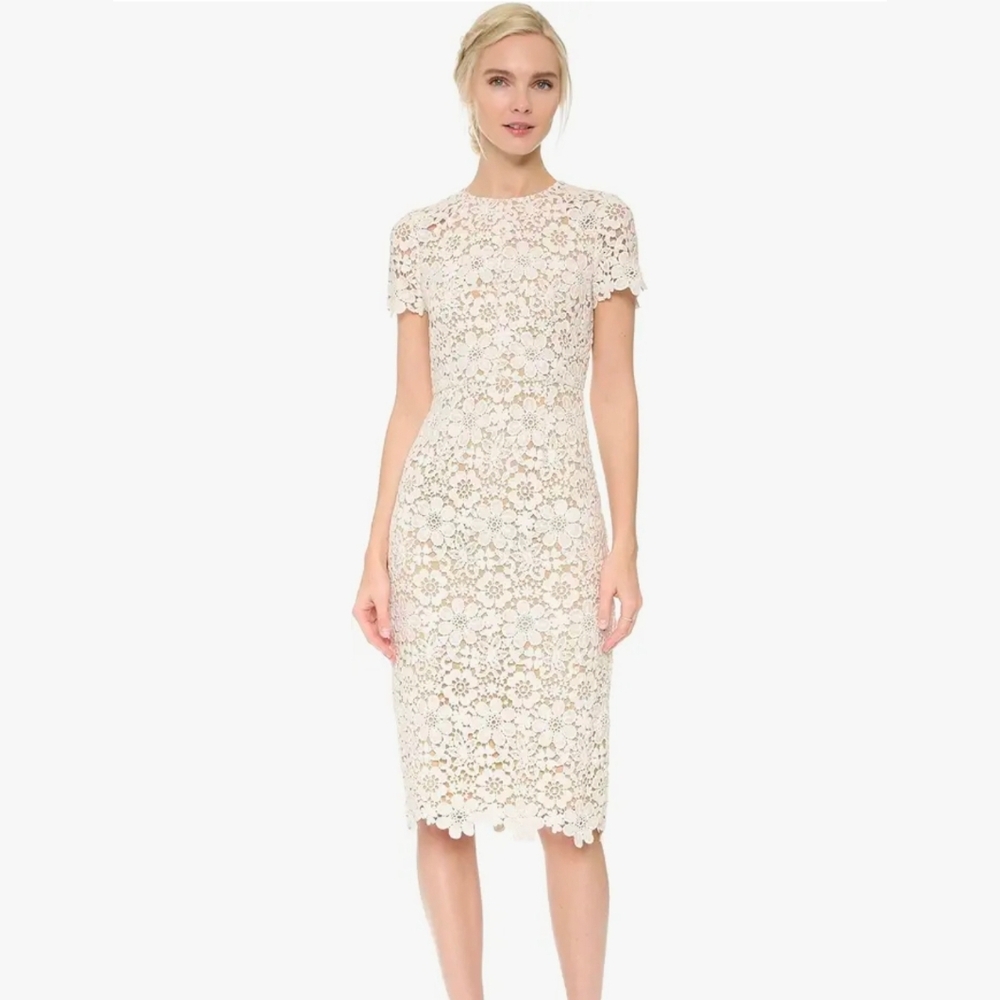 SHOSHANNA Jaipur All Over Lace Midi Lenth Short Sleeves Lined Sz 12